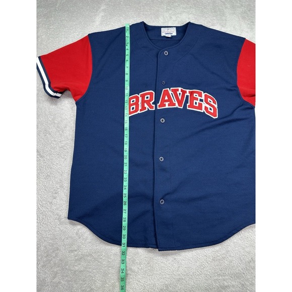 Vintage Atlanta Braves Jersey Shirt Mens XL Blue Red MLB Baseball Starter 90s - Picture 9 of 9